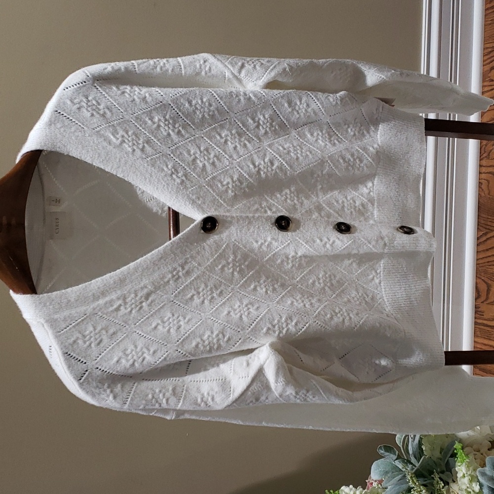 NWT Large  Cyrus white bone sweater with brown buttons